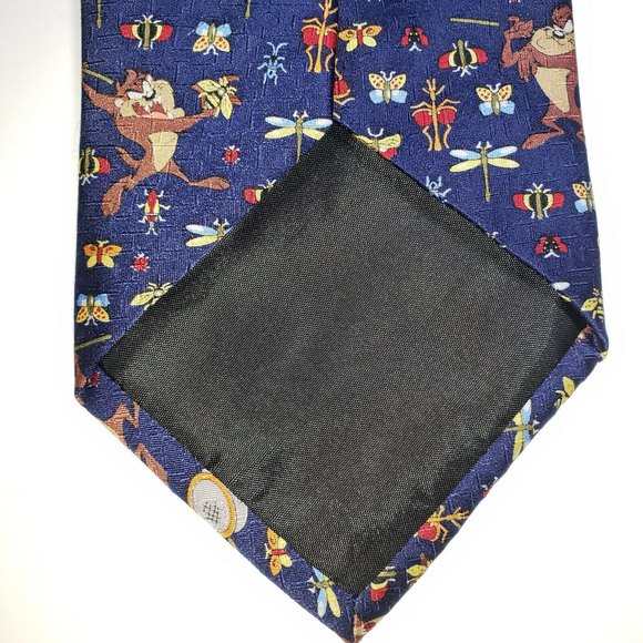 Looney Tunes Taz Tazmanian Devil Butterflies Dragonflies Necktie Tie Navy EUC - Picture 5 of 10